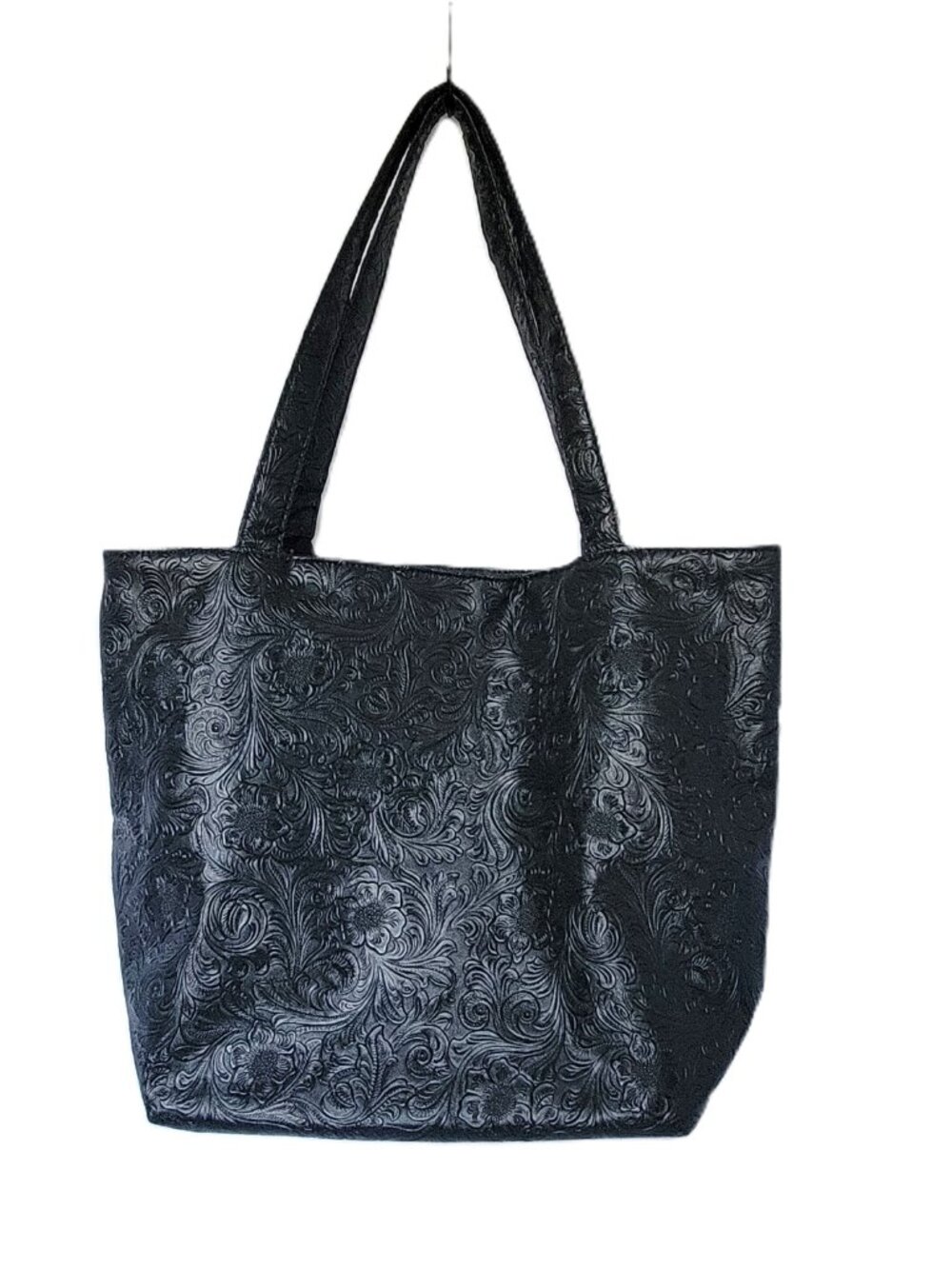 Makeup Junkie Black Tooled Leather Embossed Floral Tote Bag Shark Tank Texas